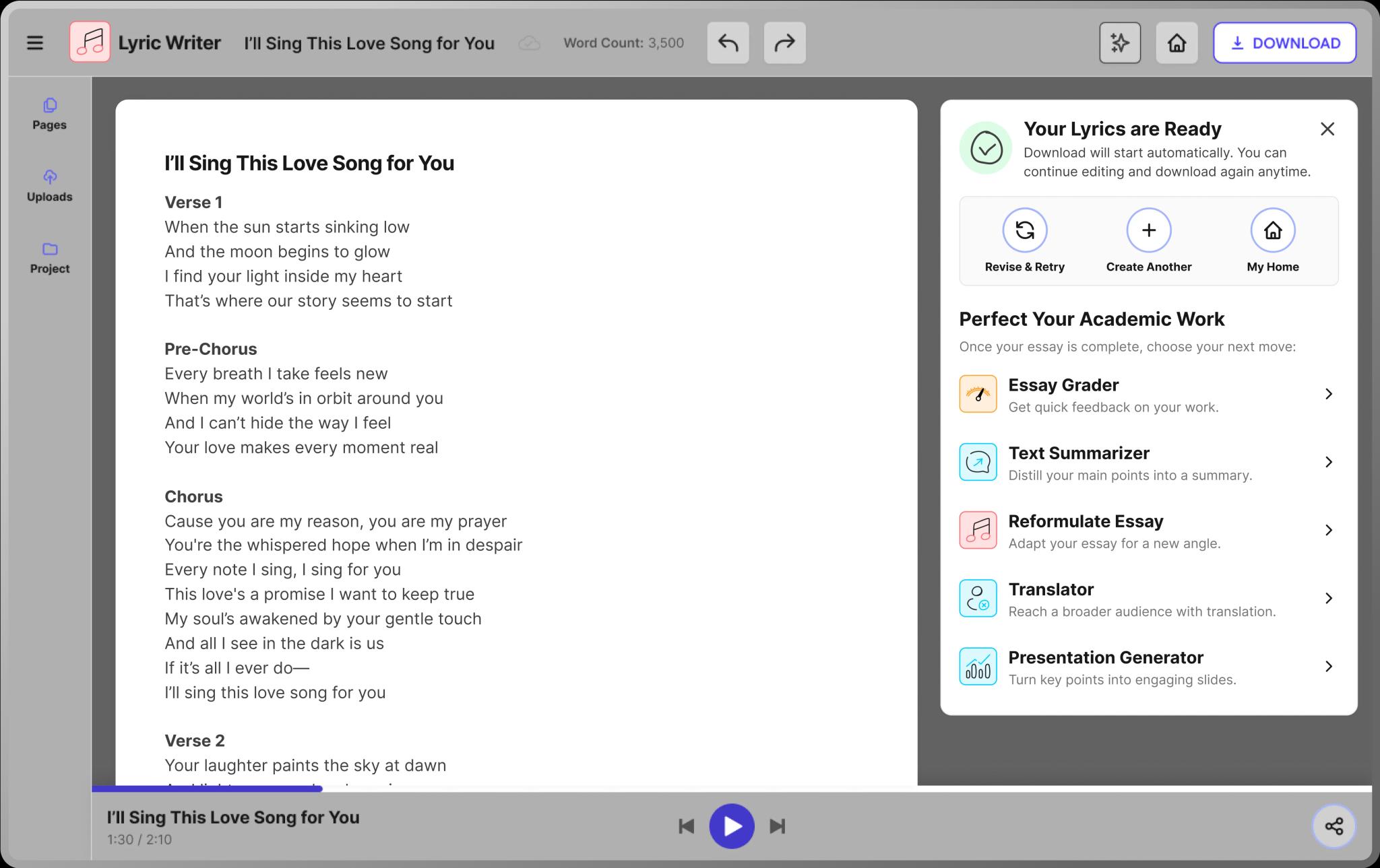 AI <span>lyrics generator</span><br/>for effortless songwriting